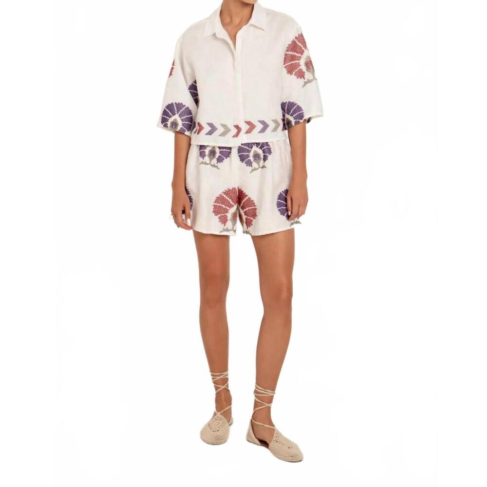 NEW GREEK ARCHAIC KORI mini peacock shorts in white-purple